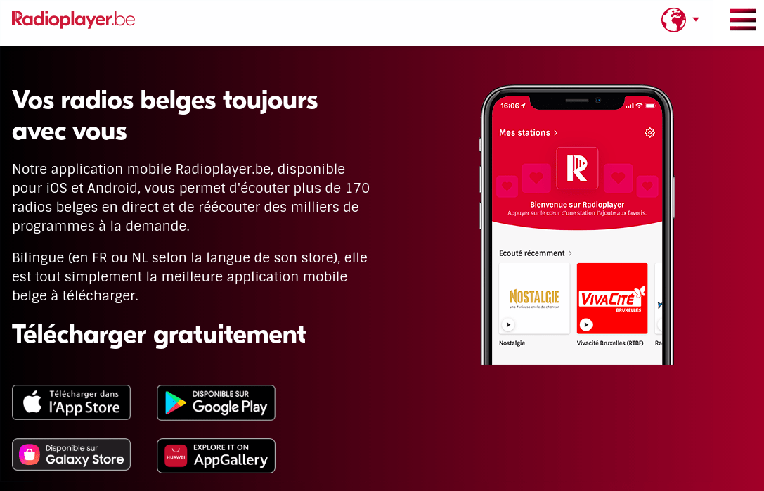 radioplayer belgique home webpage